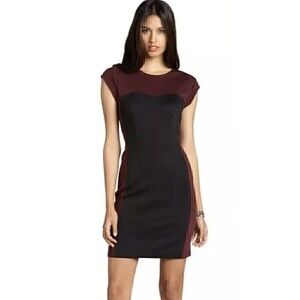 Rebecca Taylor Cap Sleeve Colorblock Ponte Sheath Bordeaux Dress